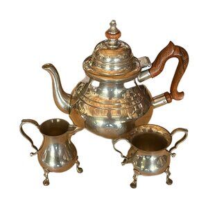 Vintage Stieff Pewter Williamsburg Restoration Teapot Creamer Sugar Set